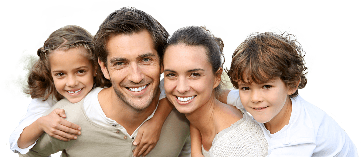 Smiling family of four outdoors